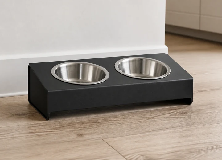 Futterbar Katze Doppelnapf – Beispielbild für individuell gefertigten Metallzuschnitt