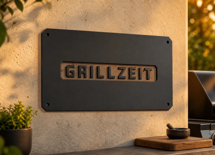 Grillschild personalisiert – Beispielbild für individuell gefertigten Metallzuschnitt