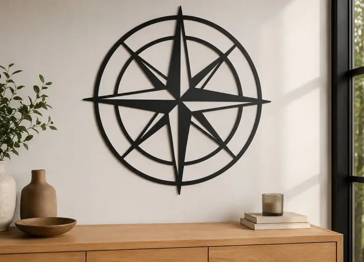 Kompassrose aus Stahl – Beispielbild für individuell gefertigten Metallzuschnitt