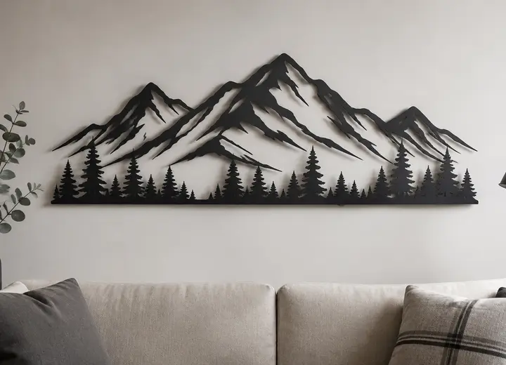 Wandbild Bergsilhouette – Beispielbild für individuell gefertigten Metallzuschnitt